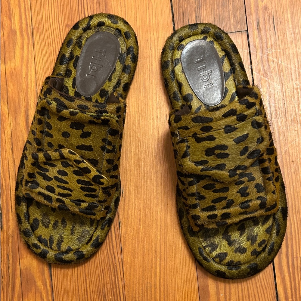 Tibi Leopard Print Slides